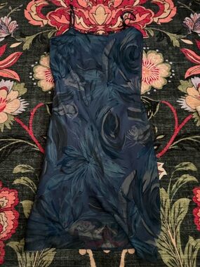 Blue Floral Midi Slip Dress - Unbranded